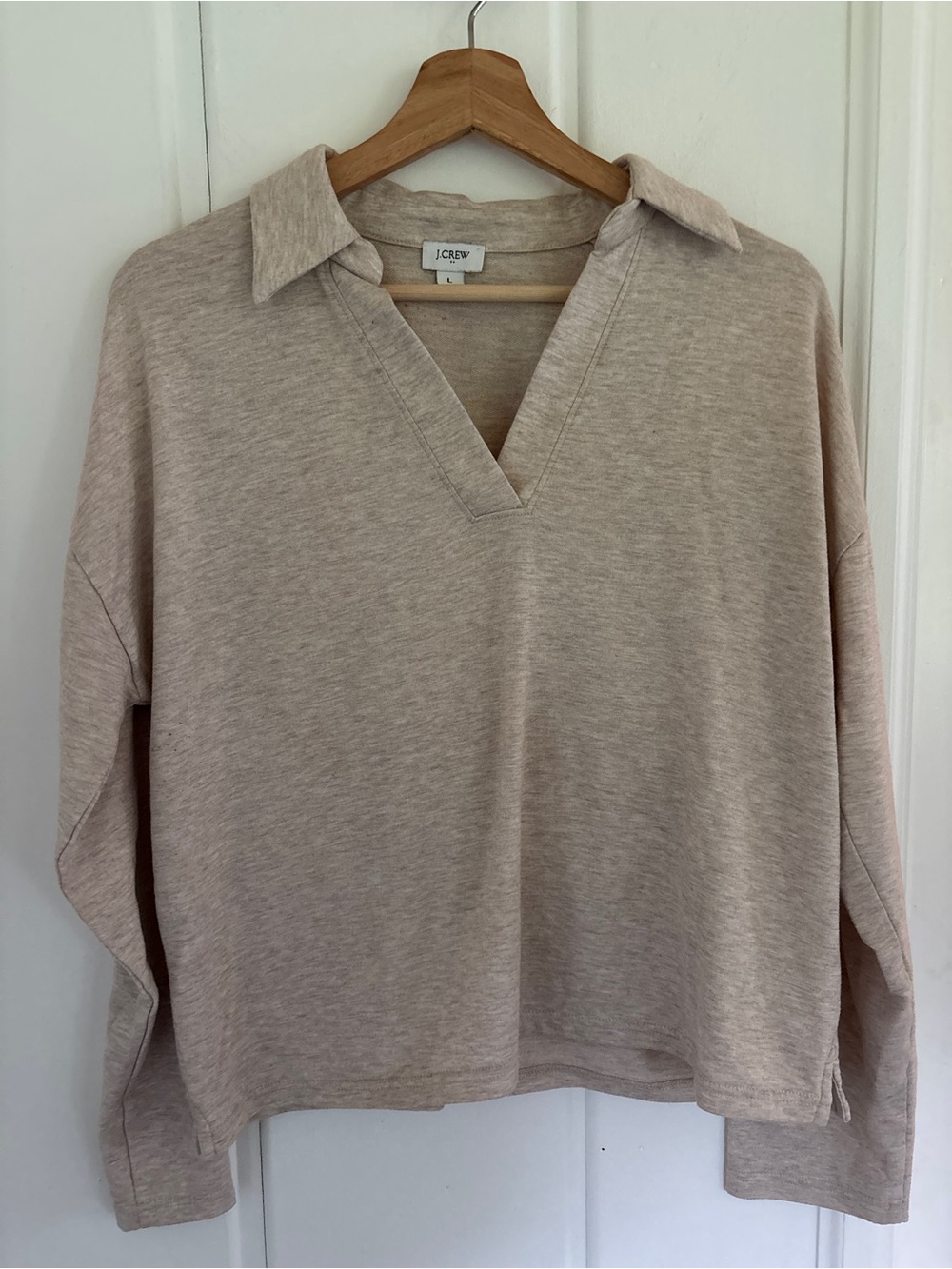 J. Crew Relaxed V-Neck Polo Sweatshirt in Light Taupe